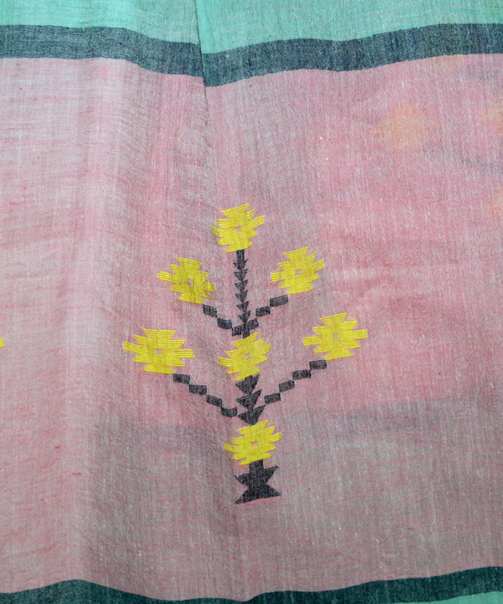Grey pink handwoven cotton jamdani stole