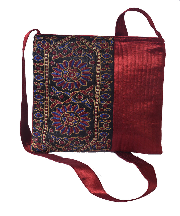 Maroon blue hand embroidered mashroo cross body bag