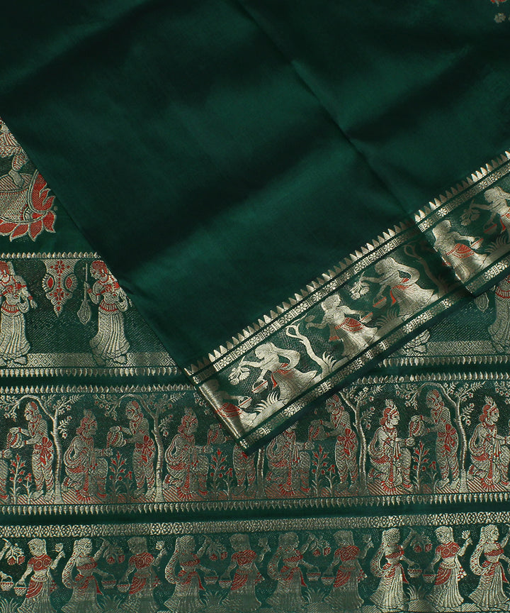 Dark green handwoven silk swarnachari baluchari saree