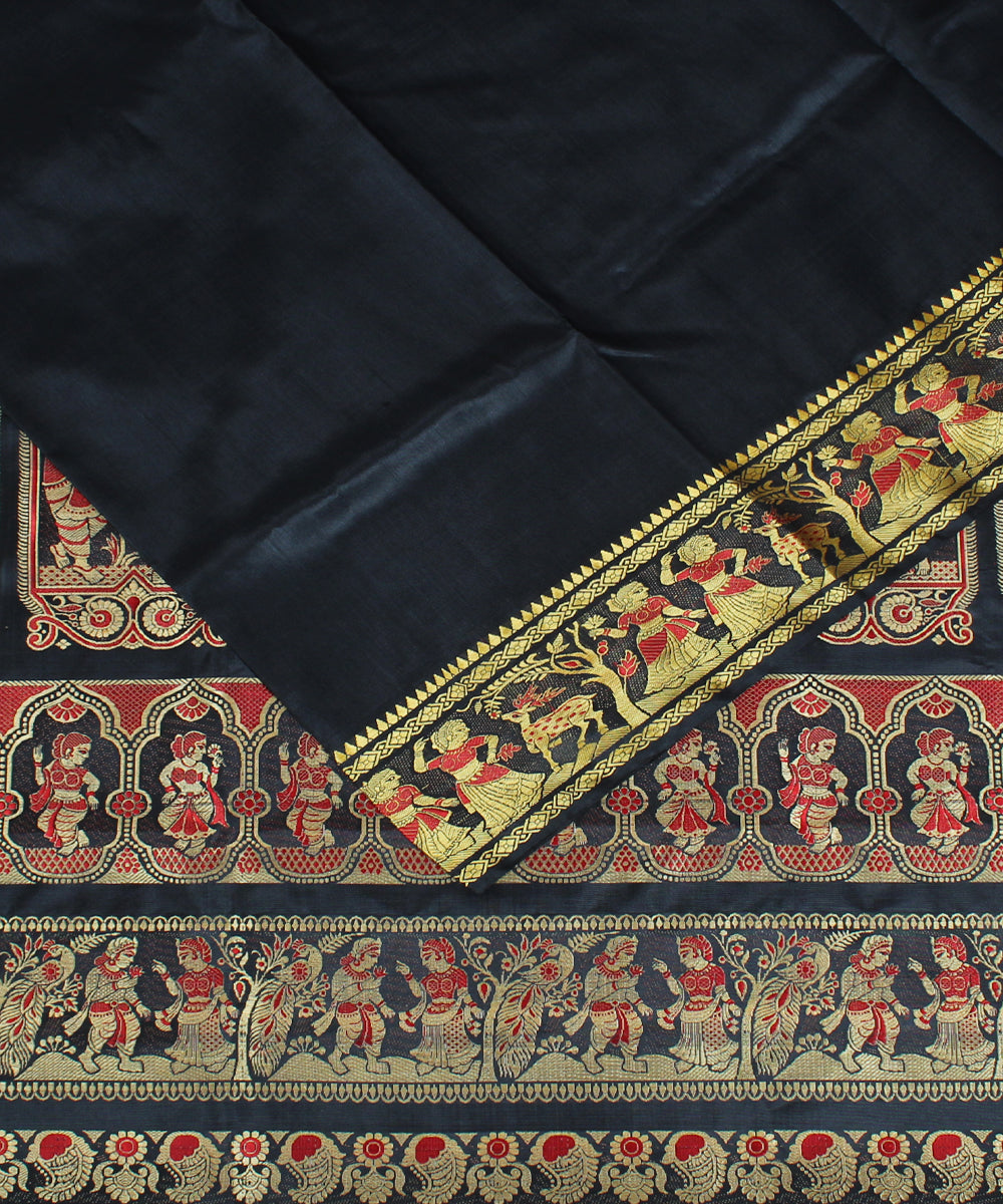 Black handwoven silk baluchari saree