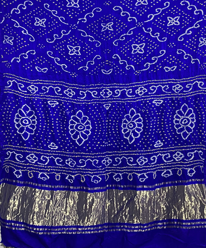 Royal blue hand printed tie dye bandhani gajji silk saree