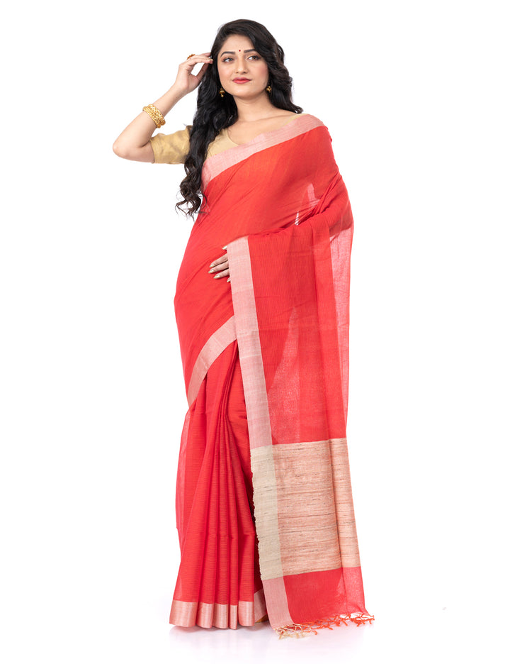 Orange handloom bengal cotton tangail saree
