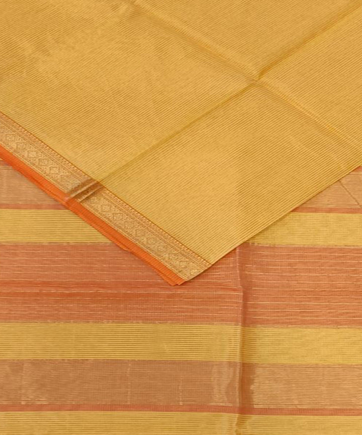 Cream orange handwoven cotton silk maheshwari saree
