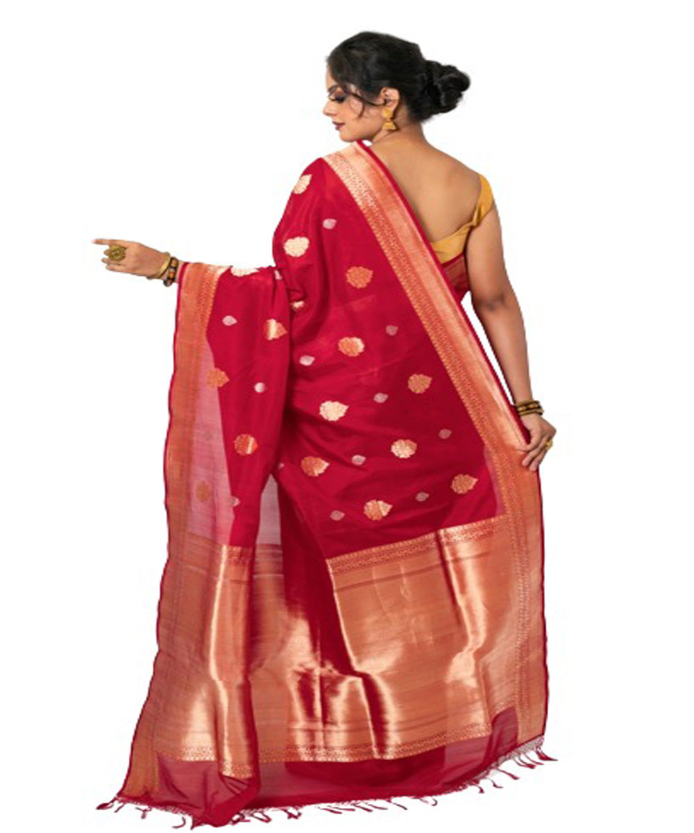 Red handloom cotton silk kadua booti banarasi saree