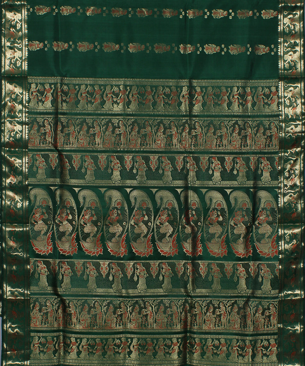Dark green handwoven silk swarnachari baluchari saree