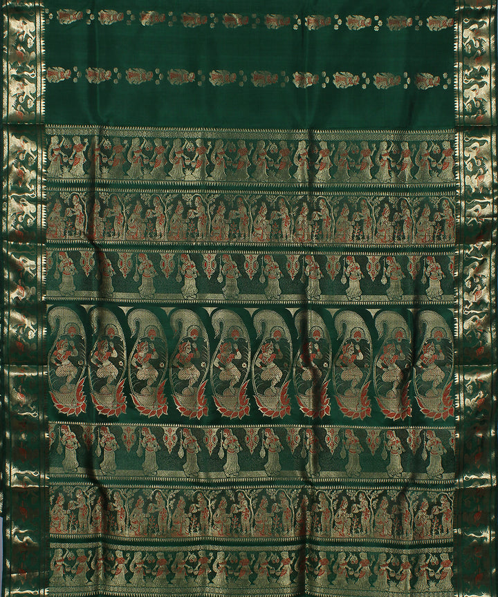 Dark green handwoven silk swarnachari baluchari saree