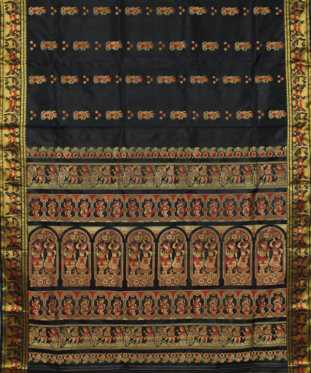 Black handwoven silk baluchari saree