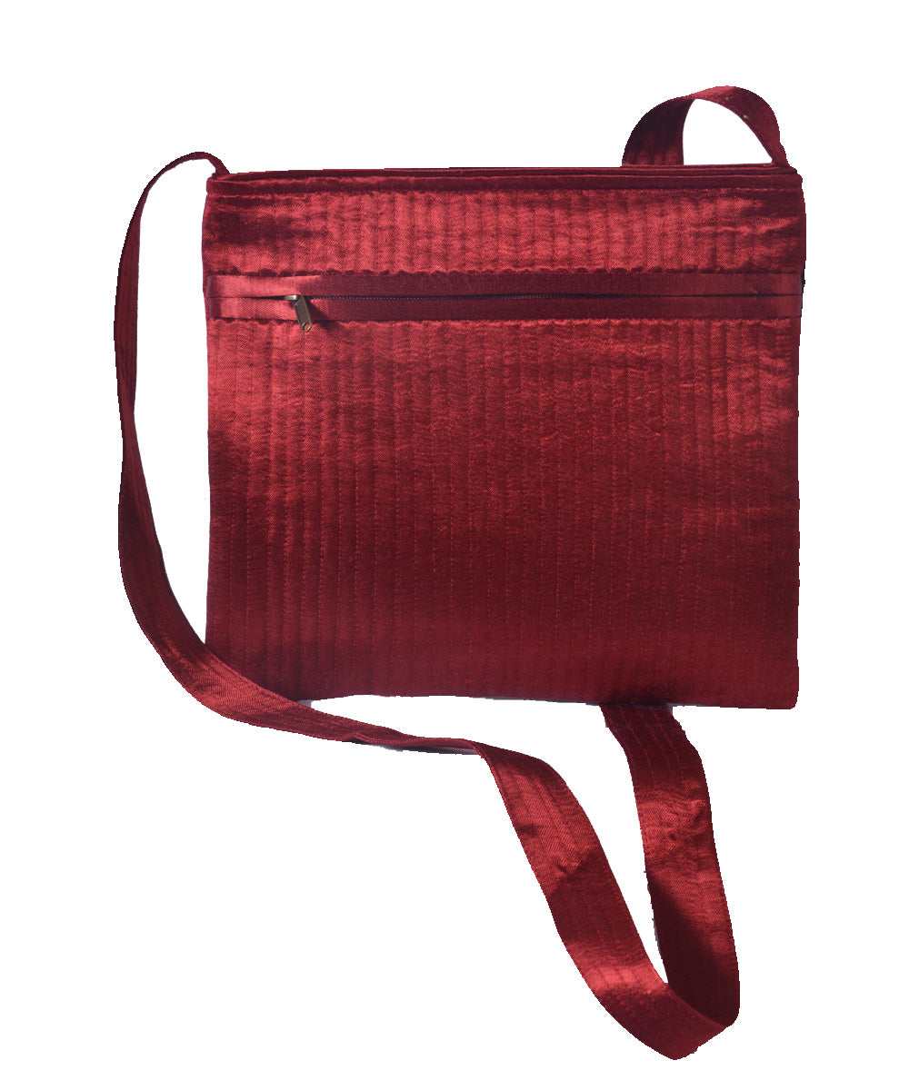 Maroon blue hand embroidered mashroo cross body bag