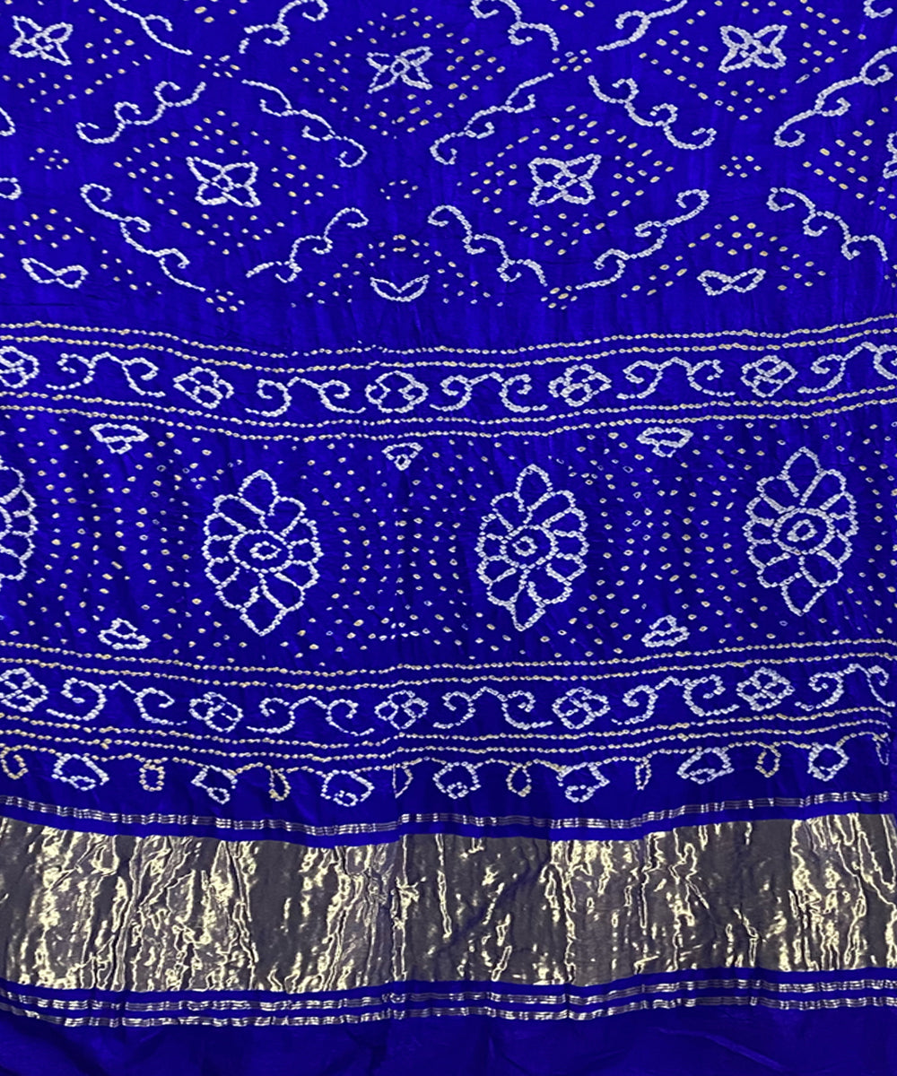 Royal blue hand printed tie dye bandhani gajji silk saree