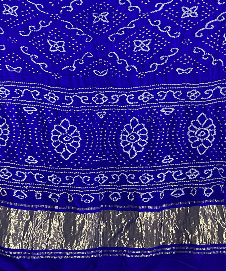 Royal blue hand printed tie dye bandhani gajji silk saree