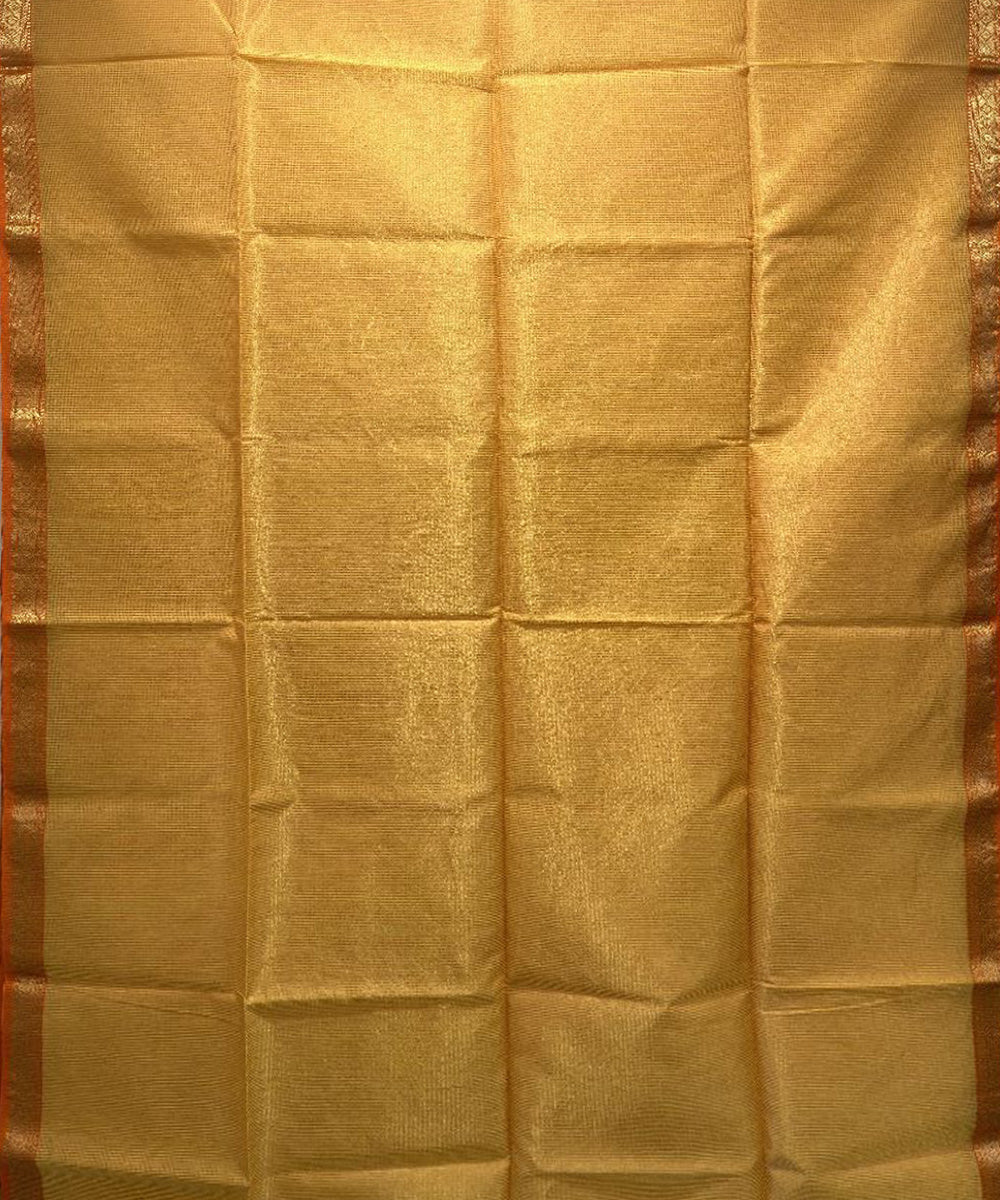 Cream orange handwoven cotton silk maheshwari saree