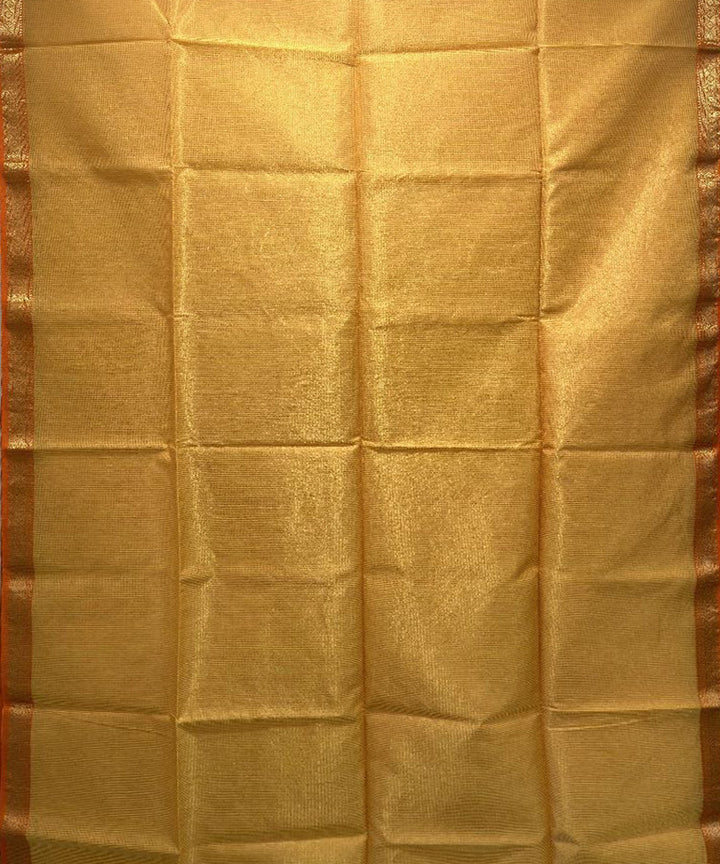 Cream orange handwoven cotton silk maheshwari saree