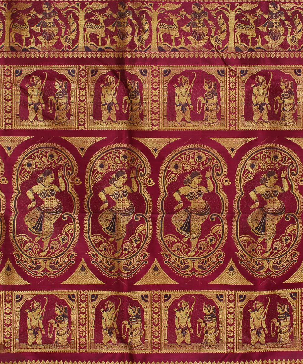 Maroon handwoven silk baluchari saree