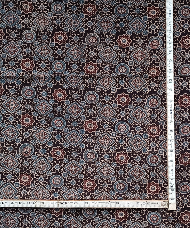 2.5m Black blue ajrakh print hand spun handwoven cotton kurta fabric