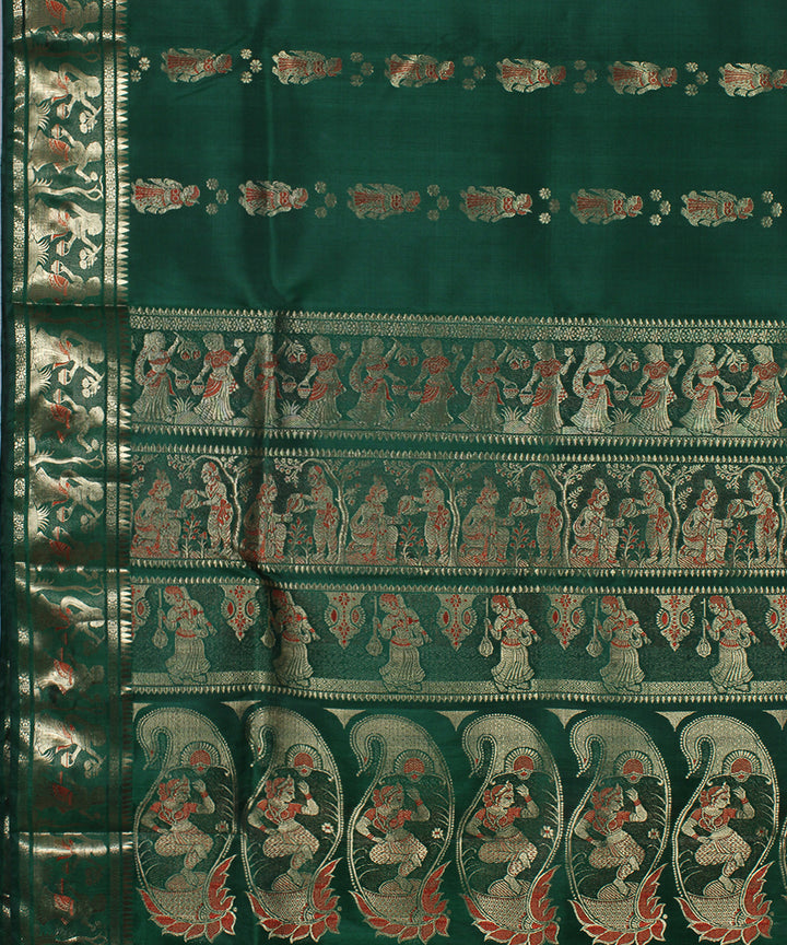 Dark green handwoven silk swarnachari baluchari saree