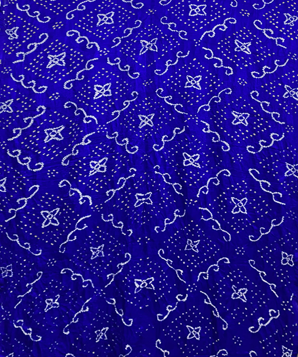 Royal blue hand printed tie dye bandhani gajji silk saree