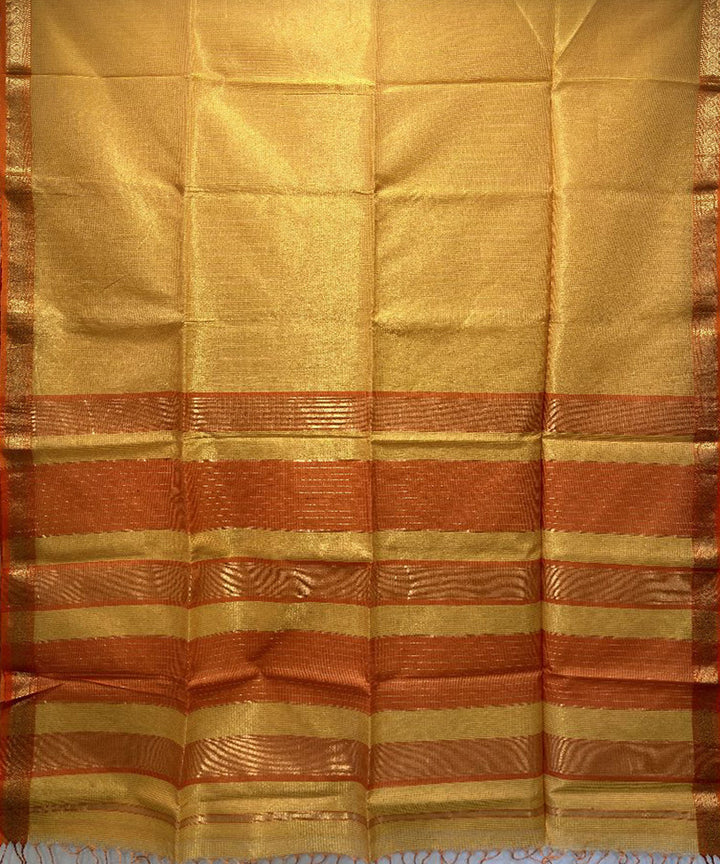 Cream orange handwoven cotton silk maheshwari saree