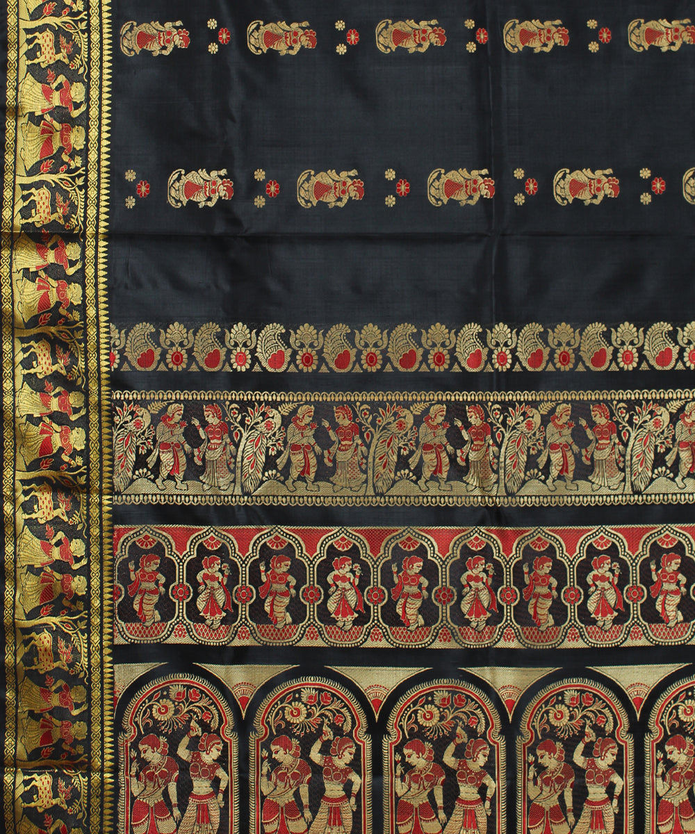 Black handwoven silk baluchari saree