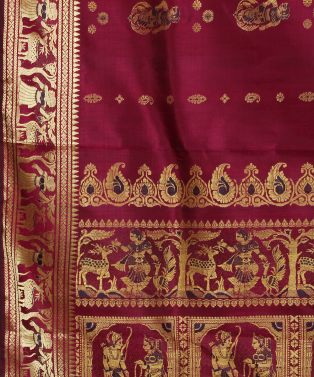 Maroon handwoven silk baluchari saree