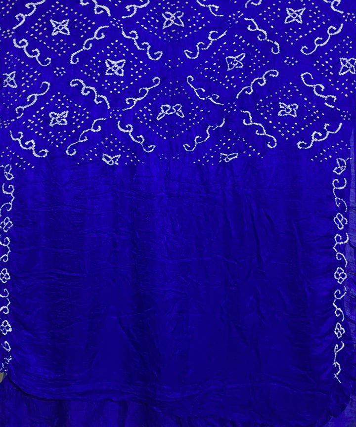 Royal blue hand printed tie dye bandhani gajji silk saree