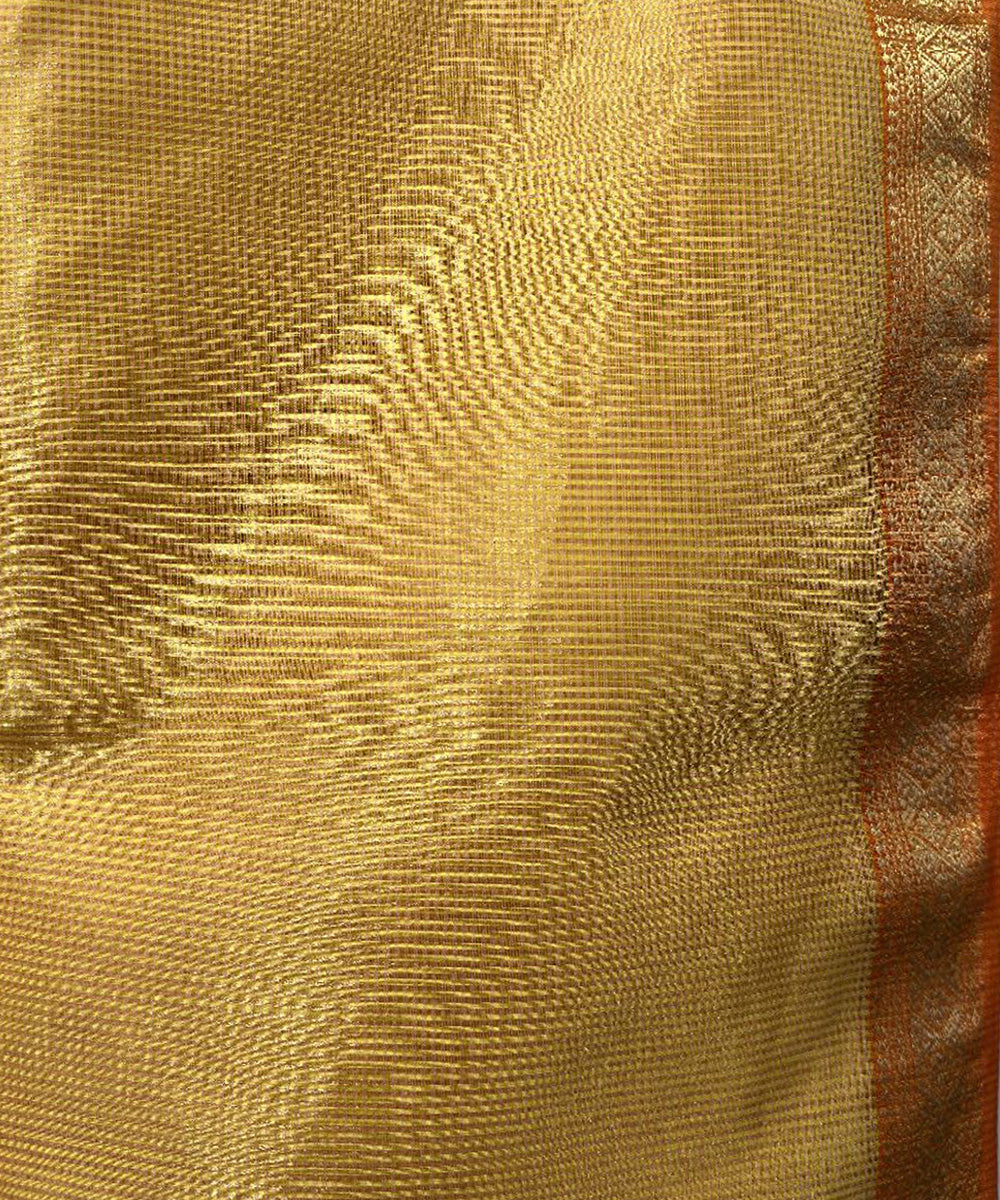 Cream orange handwoven cotton silk maheshwari saree