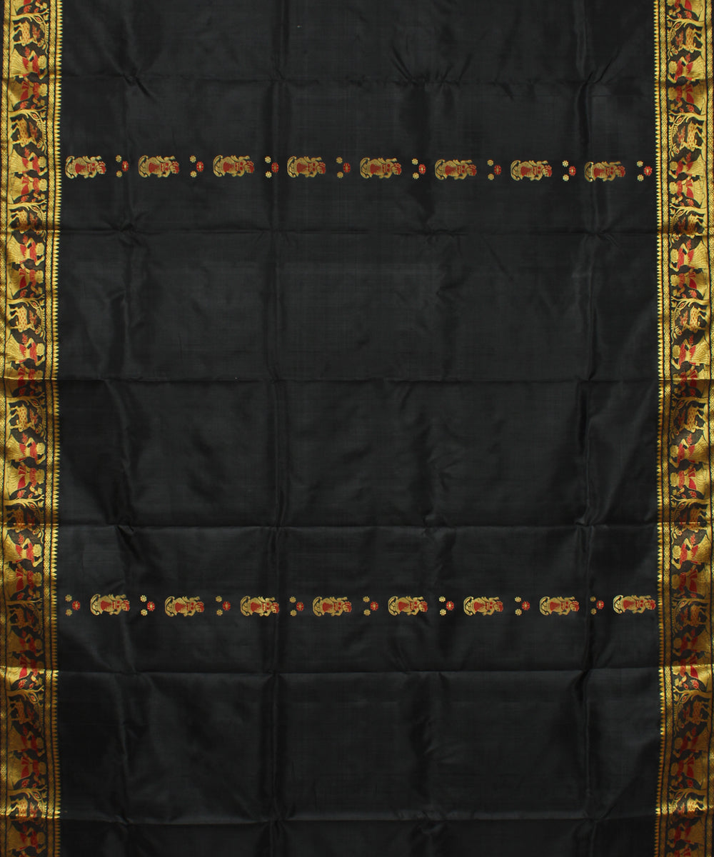 Black handwoven silk baluchari saree