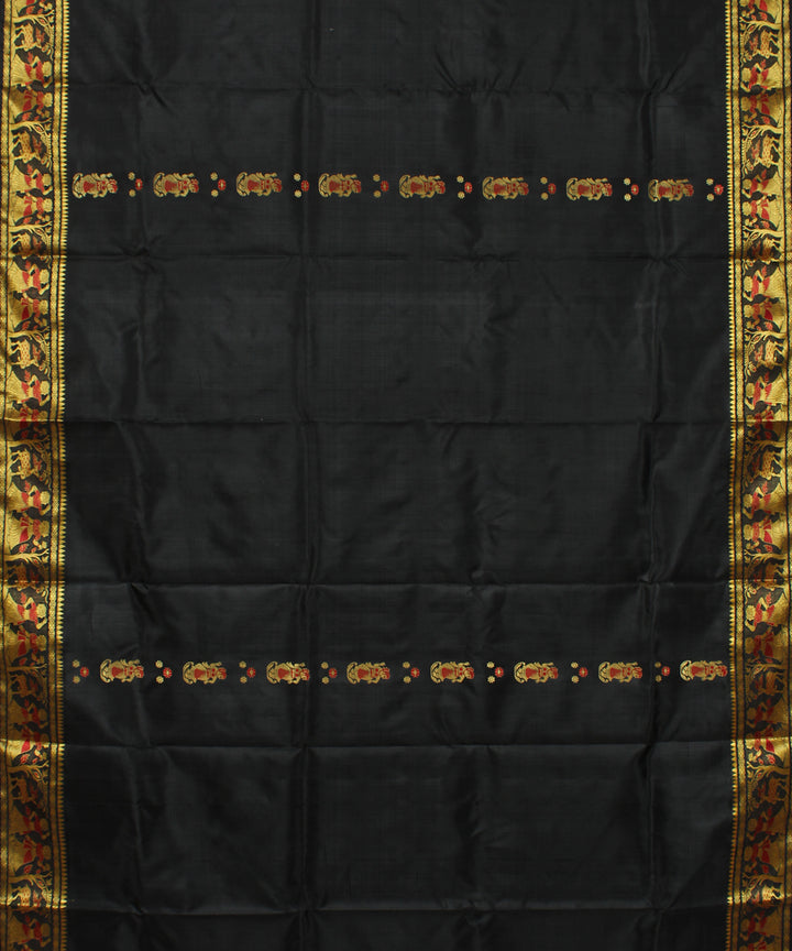 Black handwoven silk baluchari saree