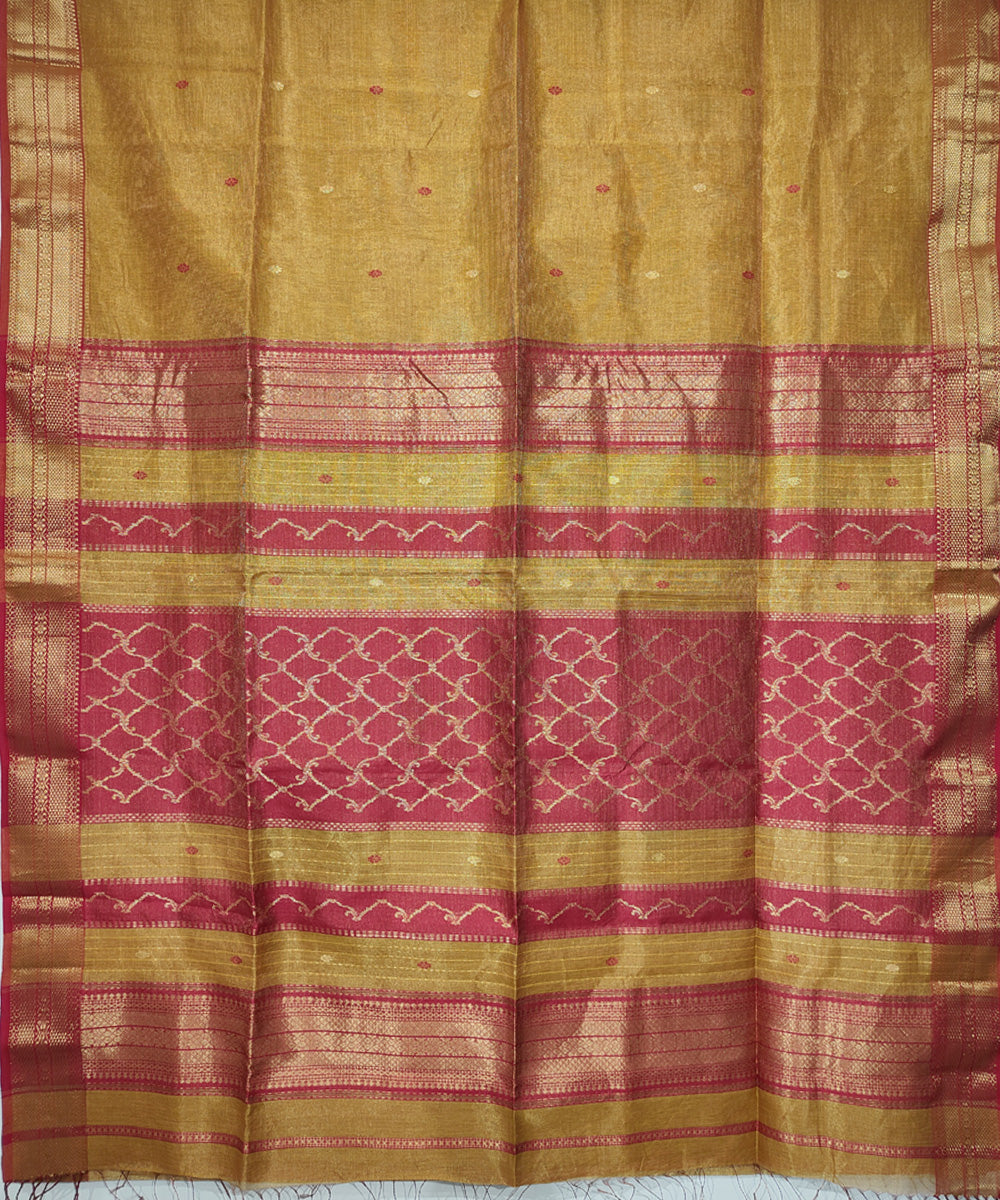 Mustard pink handwoven cotton silk maheshwari saree