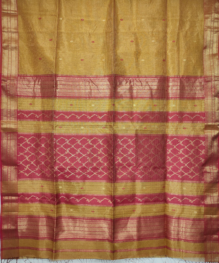 Mustard pink handwoven cotton silk maheshwari saree