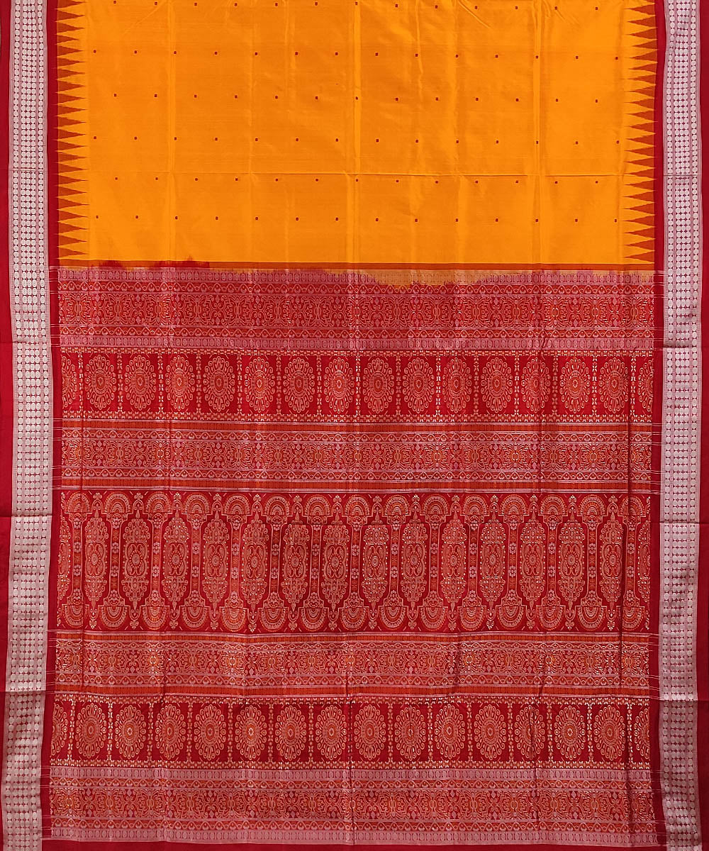 Amber yellow red handwoven silk bomkai saree