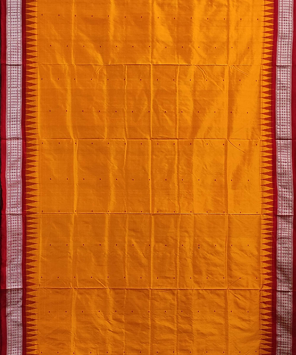 Amber yellow red handwoven silk bomkai saree