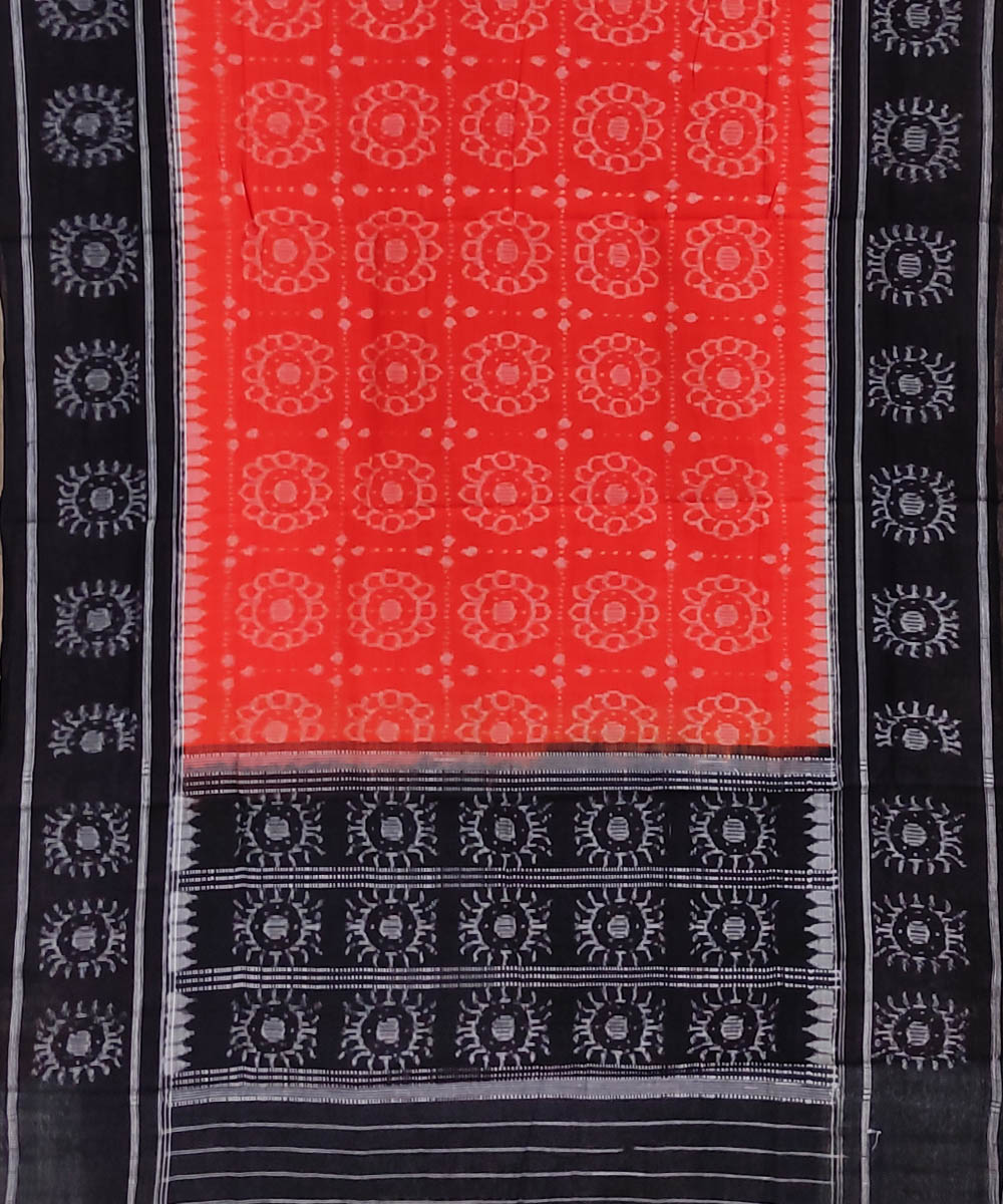 Orange black handwoven cotton sambalpuri dupatta