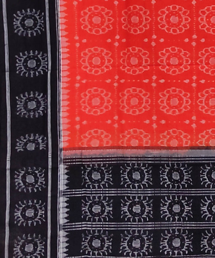 Orange black handwoven cotton sambalpuri dupatta