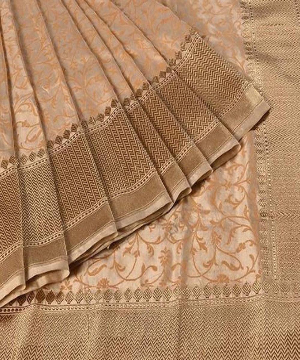Golden handwoven katan silk pure banarasi saree with pure zari work