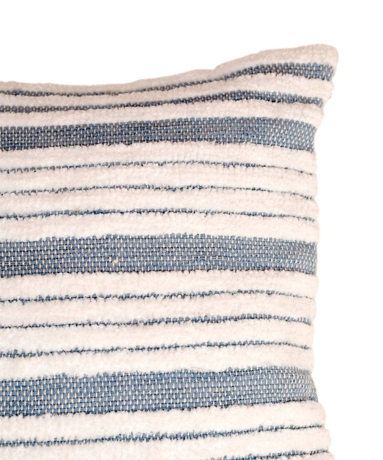 Blue white handwoven stripes cotton cushion cover