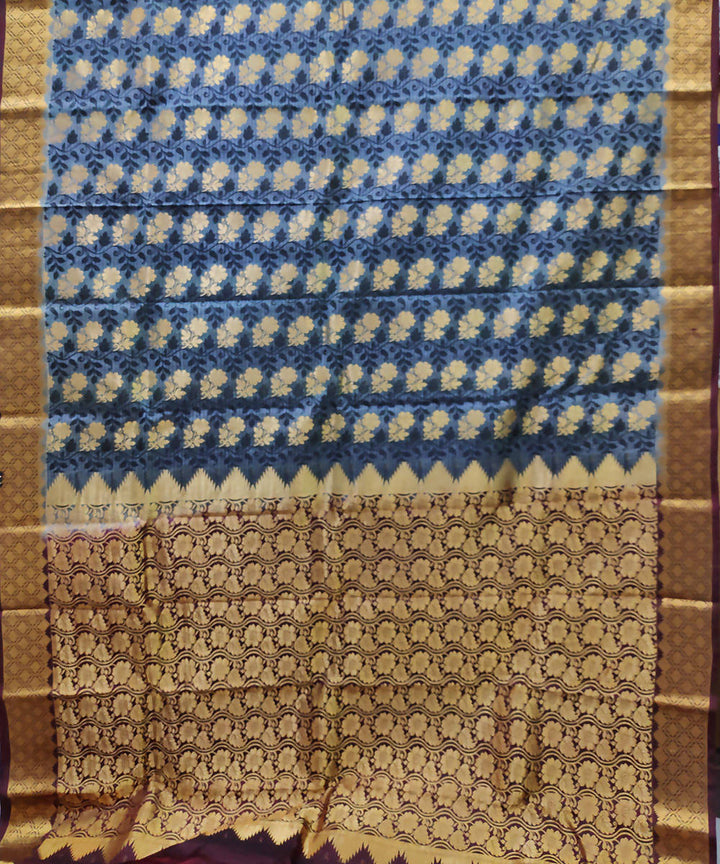 blue beige handwoven venkatagiri brocade silk saree