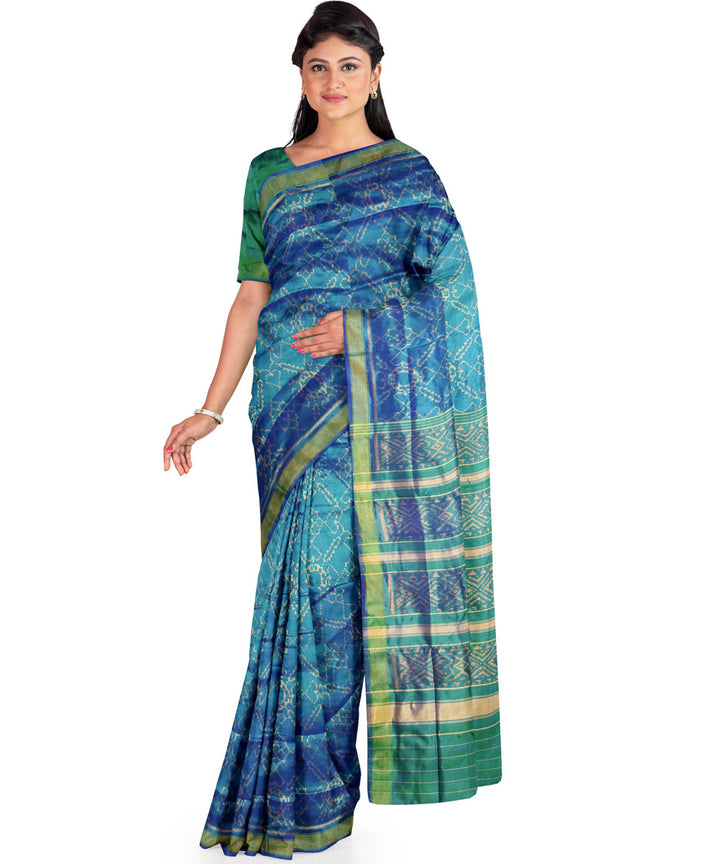 Turquoise blue green silk handwoven patola saree