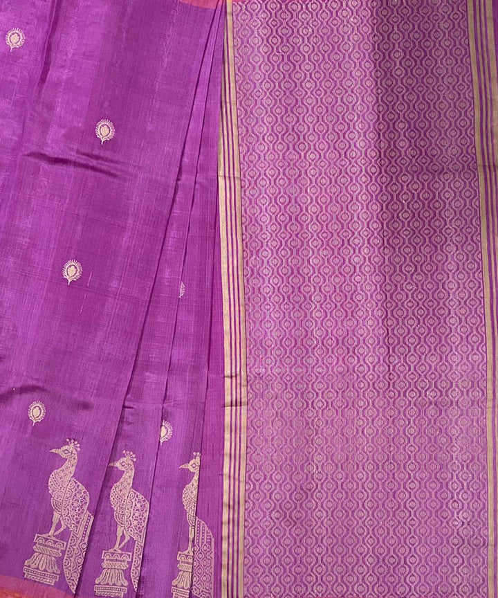 Purple handwoven extra weft tussar silk saree