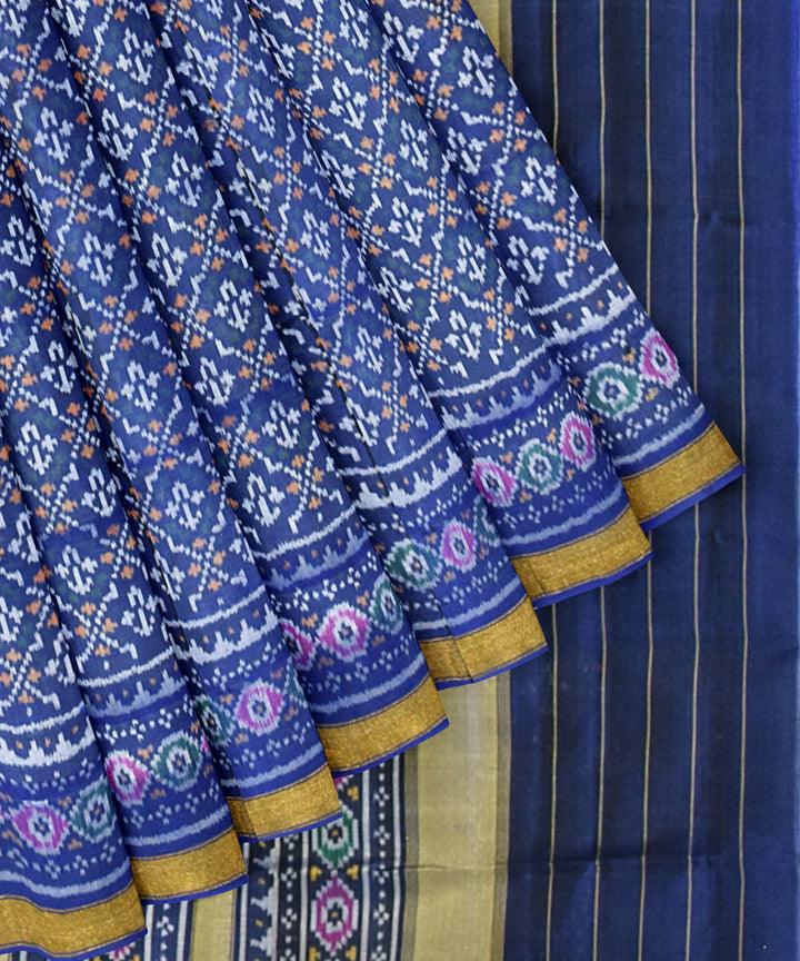 Dark navy blue silk handloom patola saree