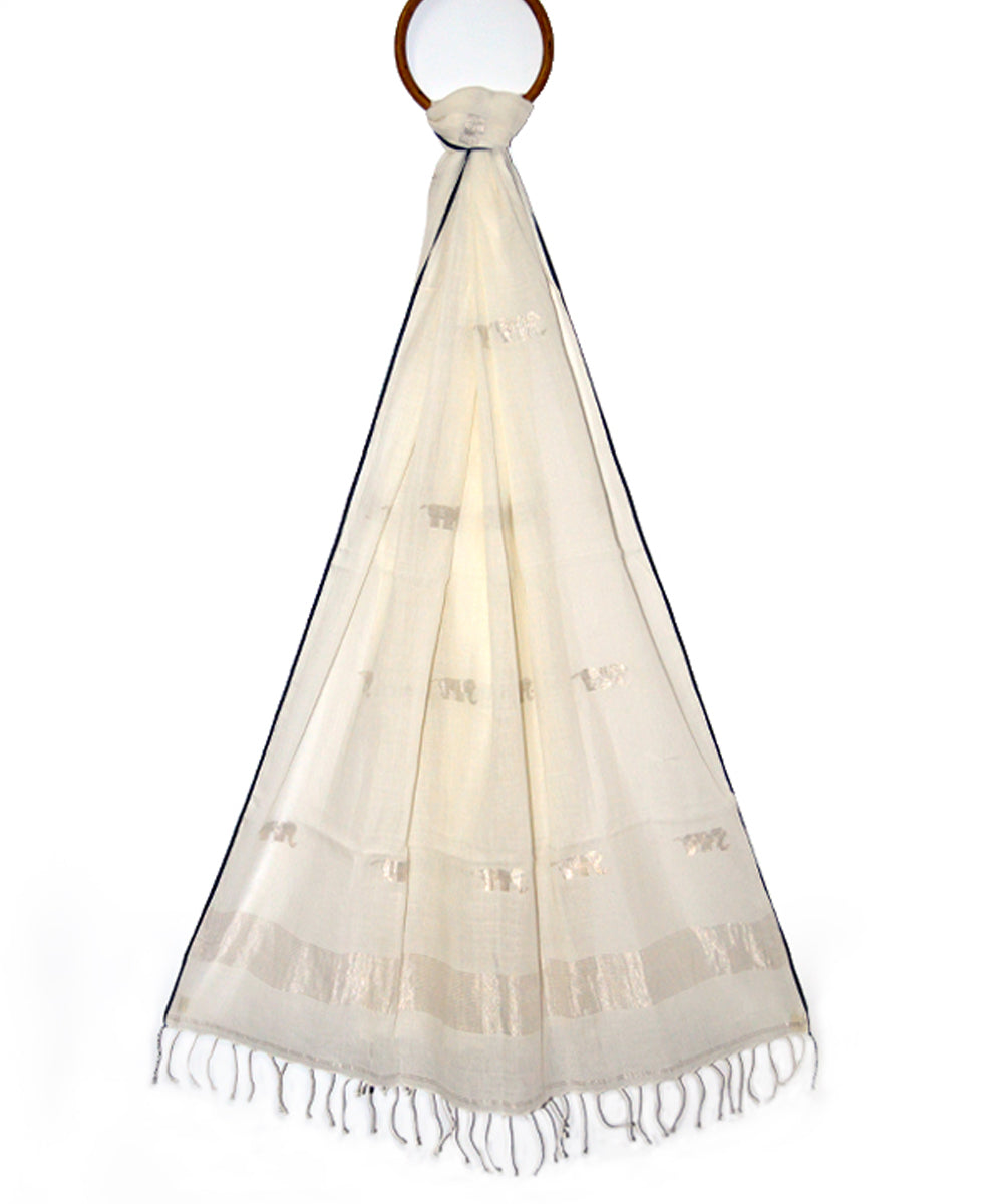 Beige handwoven cotton jamdani stole