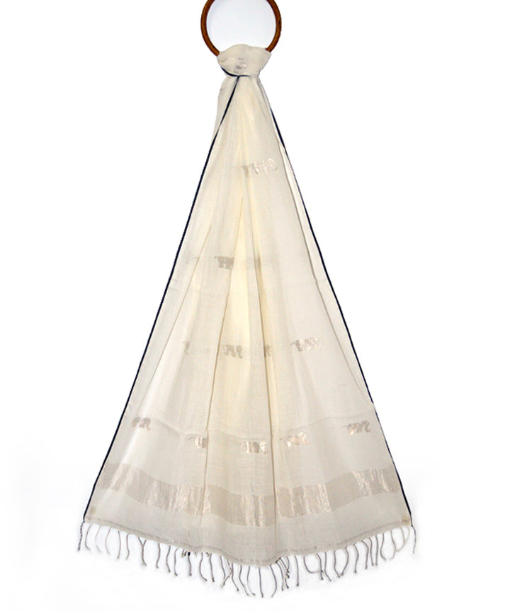 Beige handwoven cotton jamdani stole