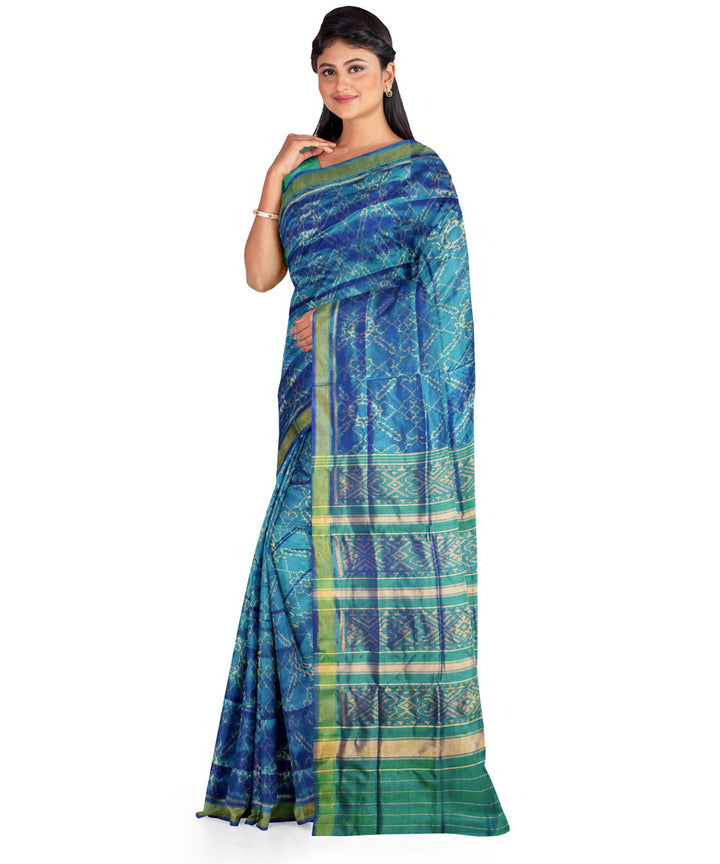 Turquoise blue green silk handwoven patola saree