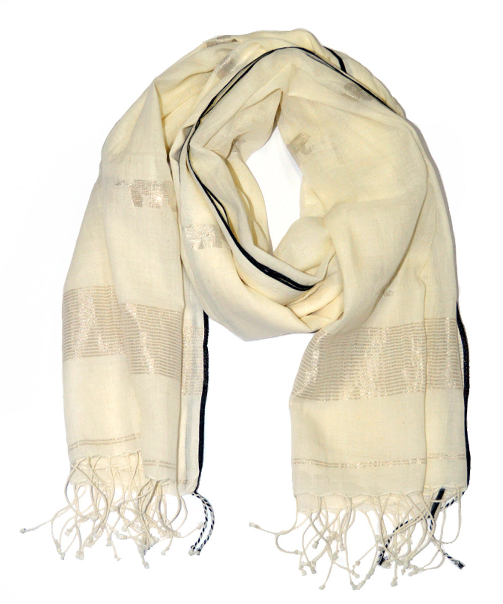 Beige handwoven cotton jamdani stole