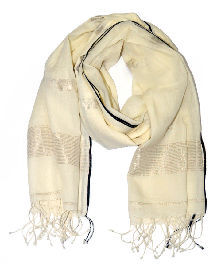 Beige handwoven cotton jamdani stole