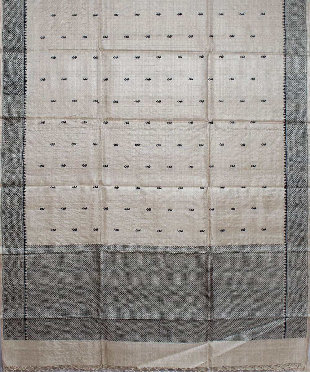 Beige brown handwoven kosa tussar silk saree