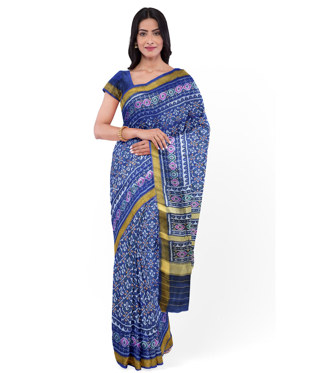 Dark navy blue silk handloom patola saree