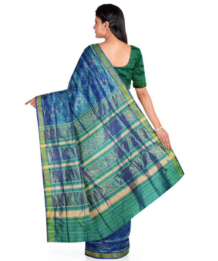 Turquoise blue green silk handwoven patola saree