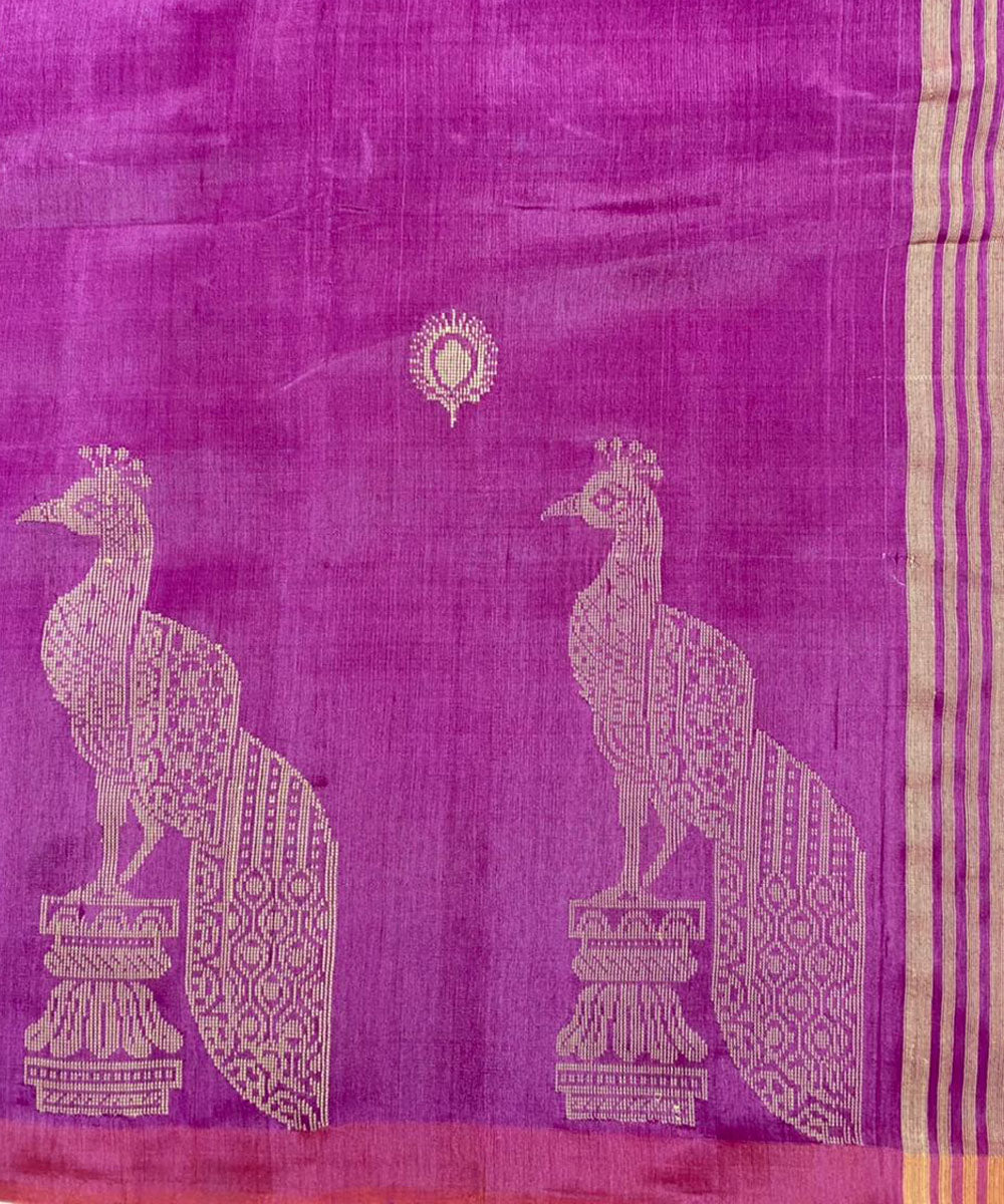 Purple handwoven extra weft tussar silk saree
