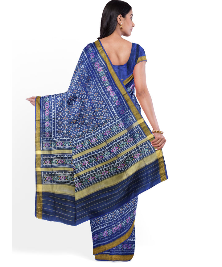 Dark navy blue silk handloom patola saree