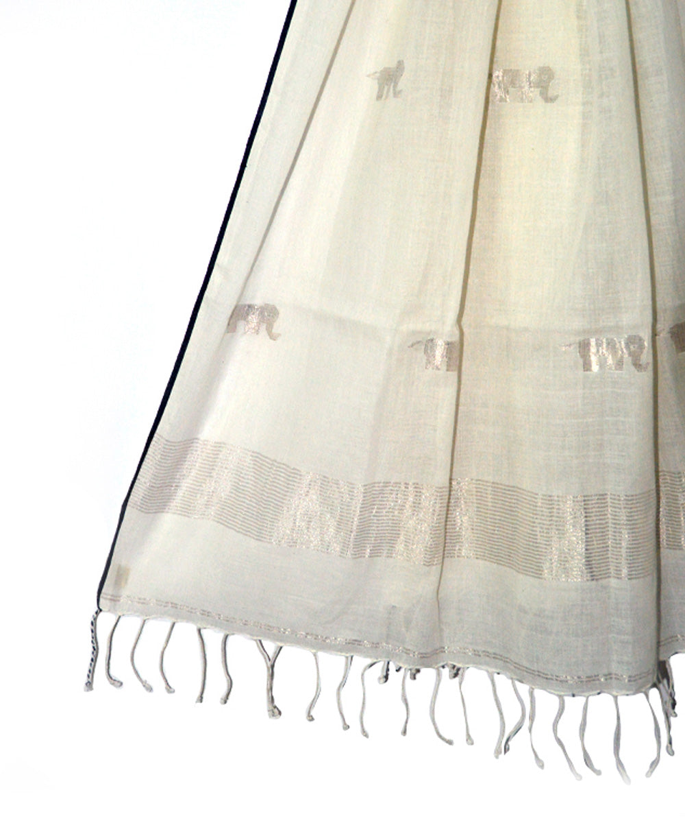 Beige handwoven cotton jamdani stole